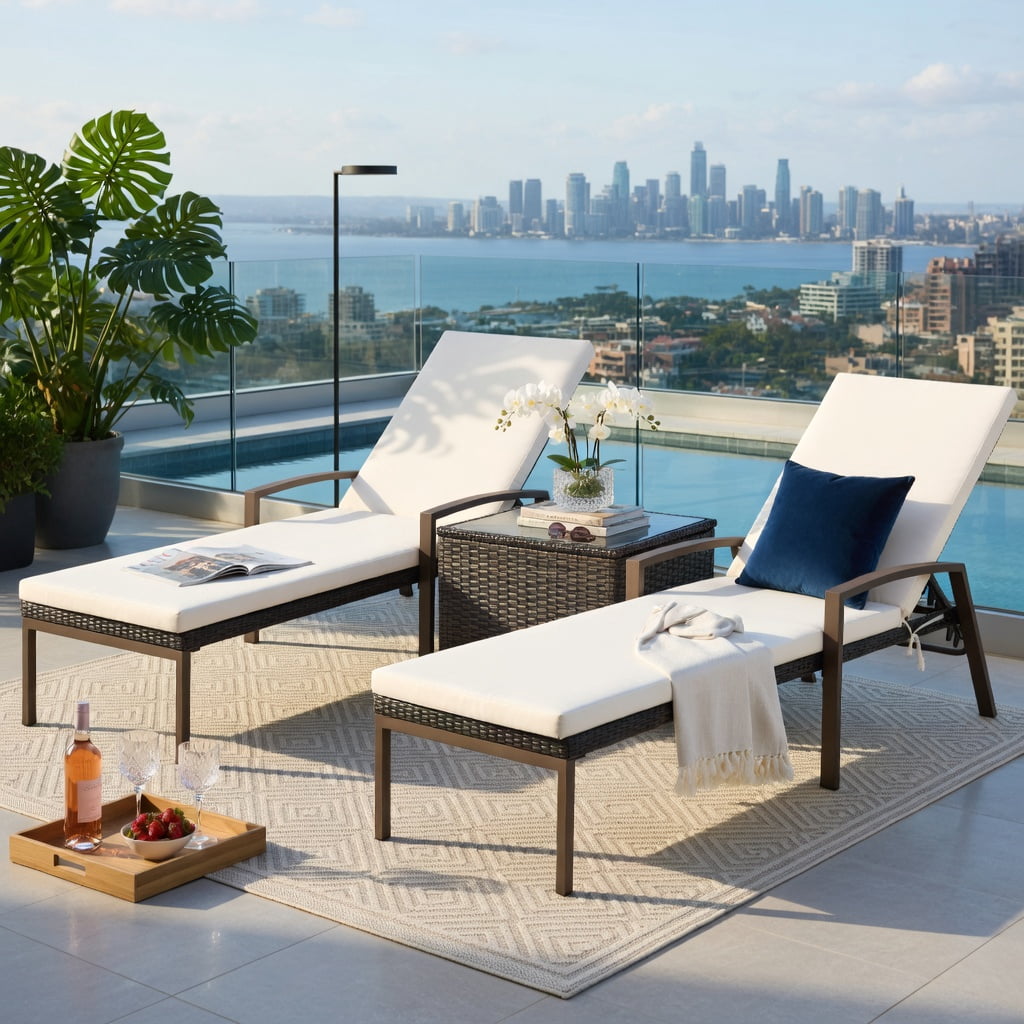 Hommoo 2-Pack Outdoor Rattan Reclining Chaise Lounge Chairs with Removable Cushions, 5-Position Adjustable Backrest for Patio, Deck or Poolside, Red
