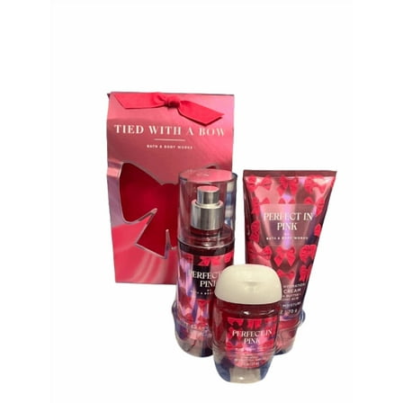 Bath and Body Works Perfect In Pink - Tied With A Bow Mini Gift Set Trio, Fragrance Mist, Body Cream and Hand Gel, Travel Size - Packaging May Vary
