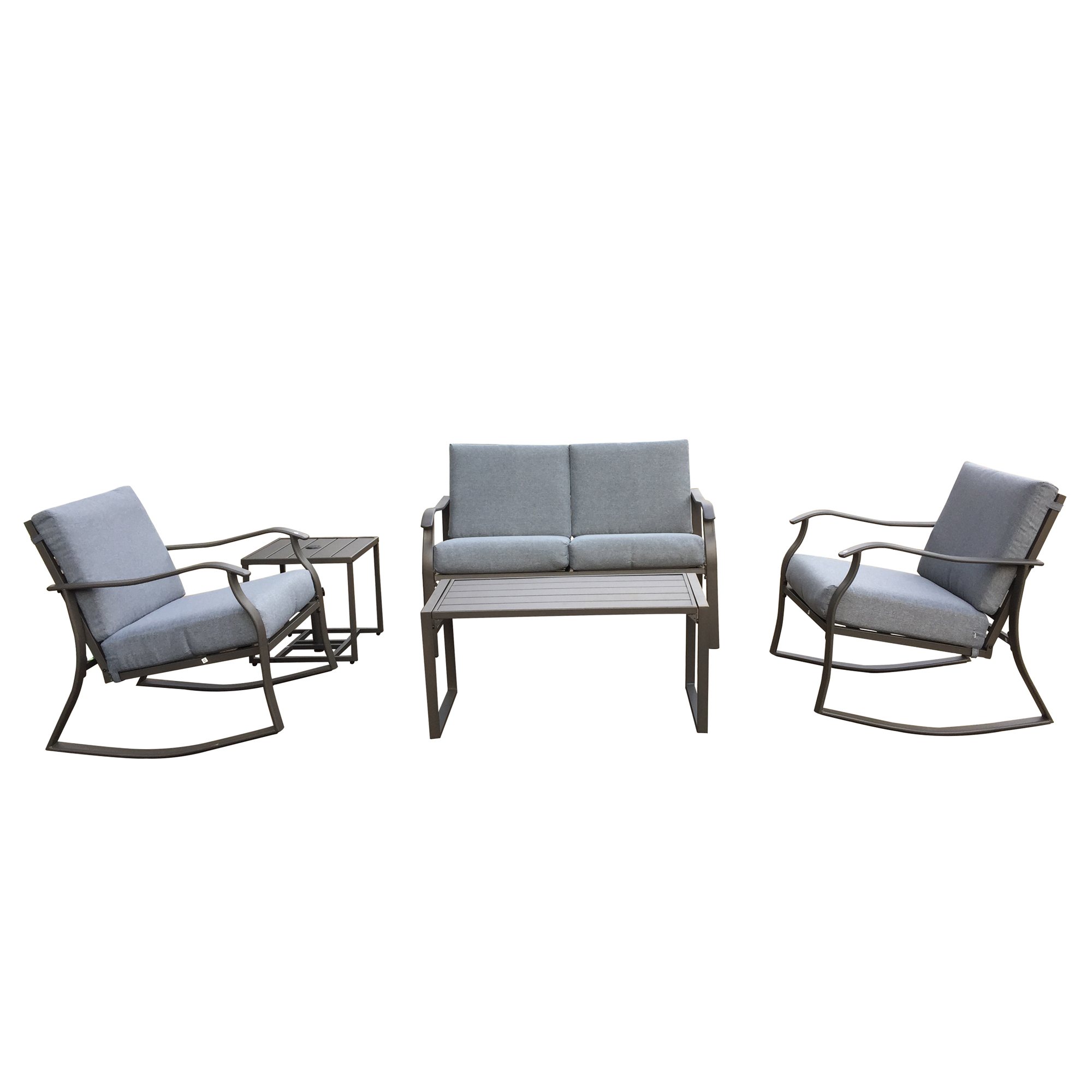 SYNGAR Patio Conversation Set of 5, Metal Outdoor Furniture with 2 Rocking Chairs, Patio Coffee Table, End Table, Loveseat and 4 Chairs Cushions for Garden Backyard Lawn, Gray, LJ3132 - image 2 of 9