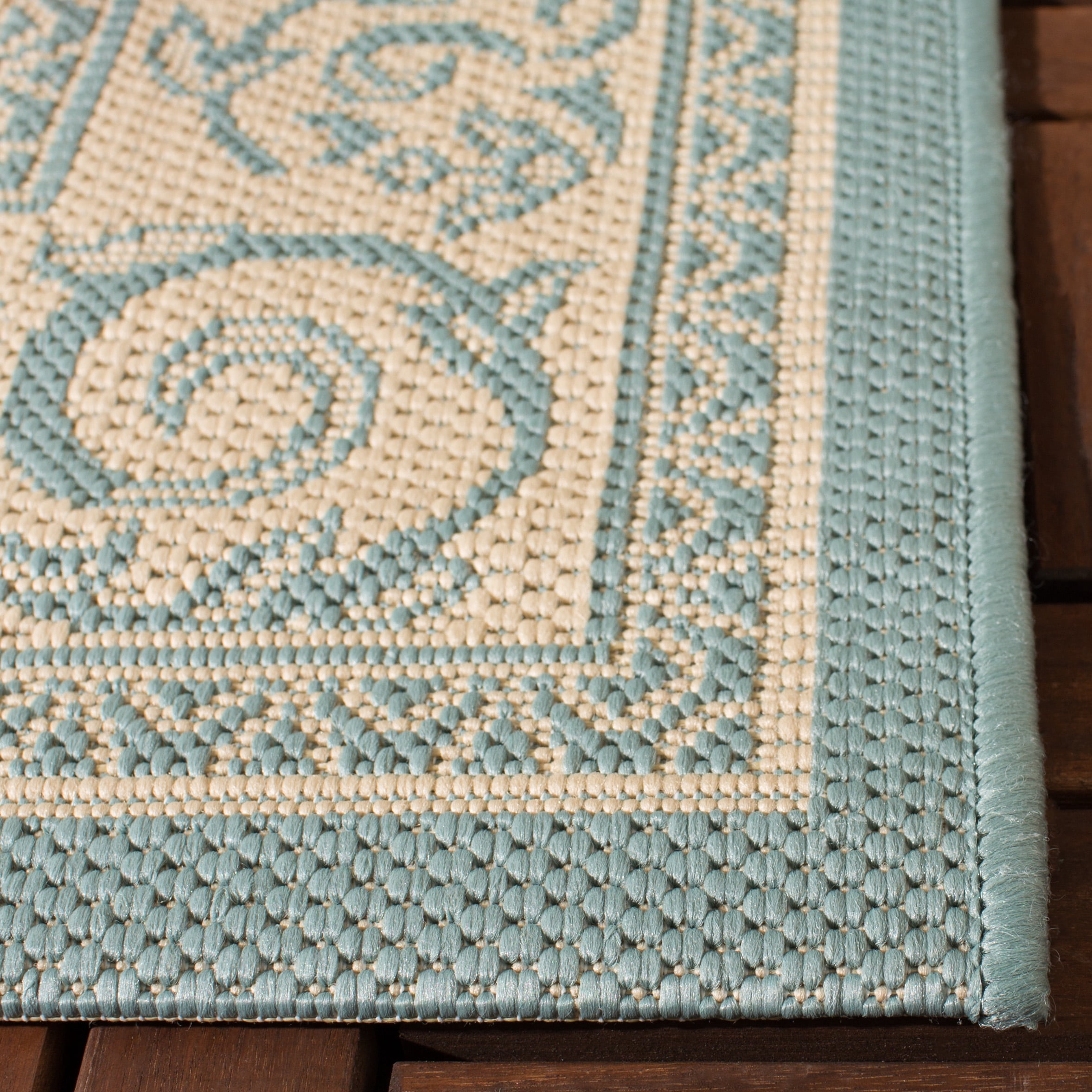Safavieh Courtyard Cameron Geometric Indoor/Outdoor Area Rug, Cream/Aqua, 8' x 11'