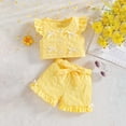 thumbnail image 2 of Hessimy Toddler Girl Shorts Set Short Sleeve T-shirt Top Elastic Waist Pockets Shorts Suit,Comfy Casual Outfit(Yellow,2-3 Years), 2 of 7