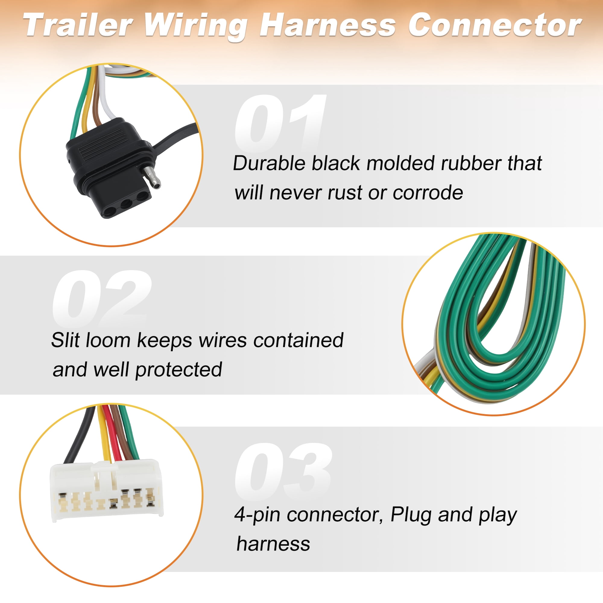 Unique Bargains 4-Way Flat Trailer Wiring Harness Kit for Acura MDX 2007-2013