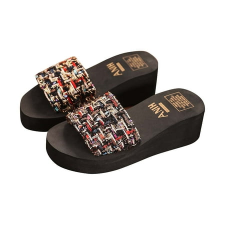

Babysbule Women s Slippers Clearance Summer Women Flip-flop Wedge Shoes Comfortable Beach Casual Shoes