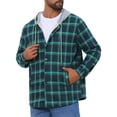 thumbnail image 4 of Men's Fleece Lining Drawstring Hooded Plaid Shirt Jacket S Blue Green, 4 of 6