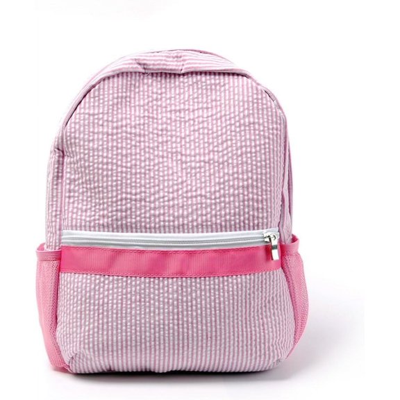 Seersucker Toddler Backpack for 2-5 Years, Classic Cute Preppy School Bookbag with Adjustable Straps, Blue-smallpink-