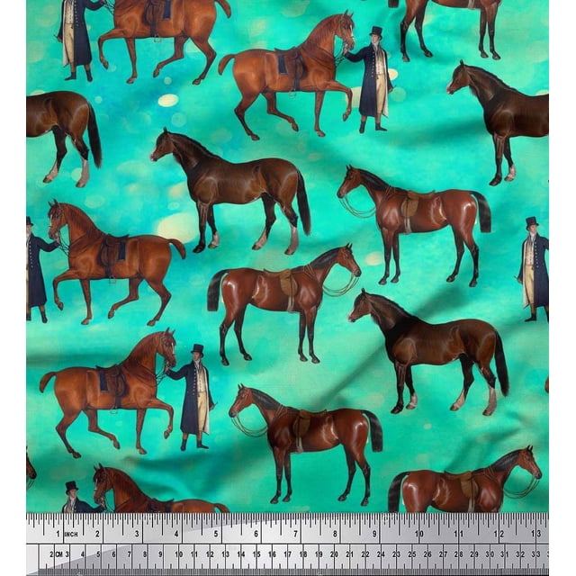 Soimoi Rayon Fabric Men & Horse Animal Decor Fabric Printed Yard 42 Inch Wide