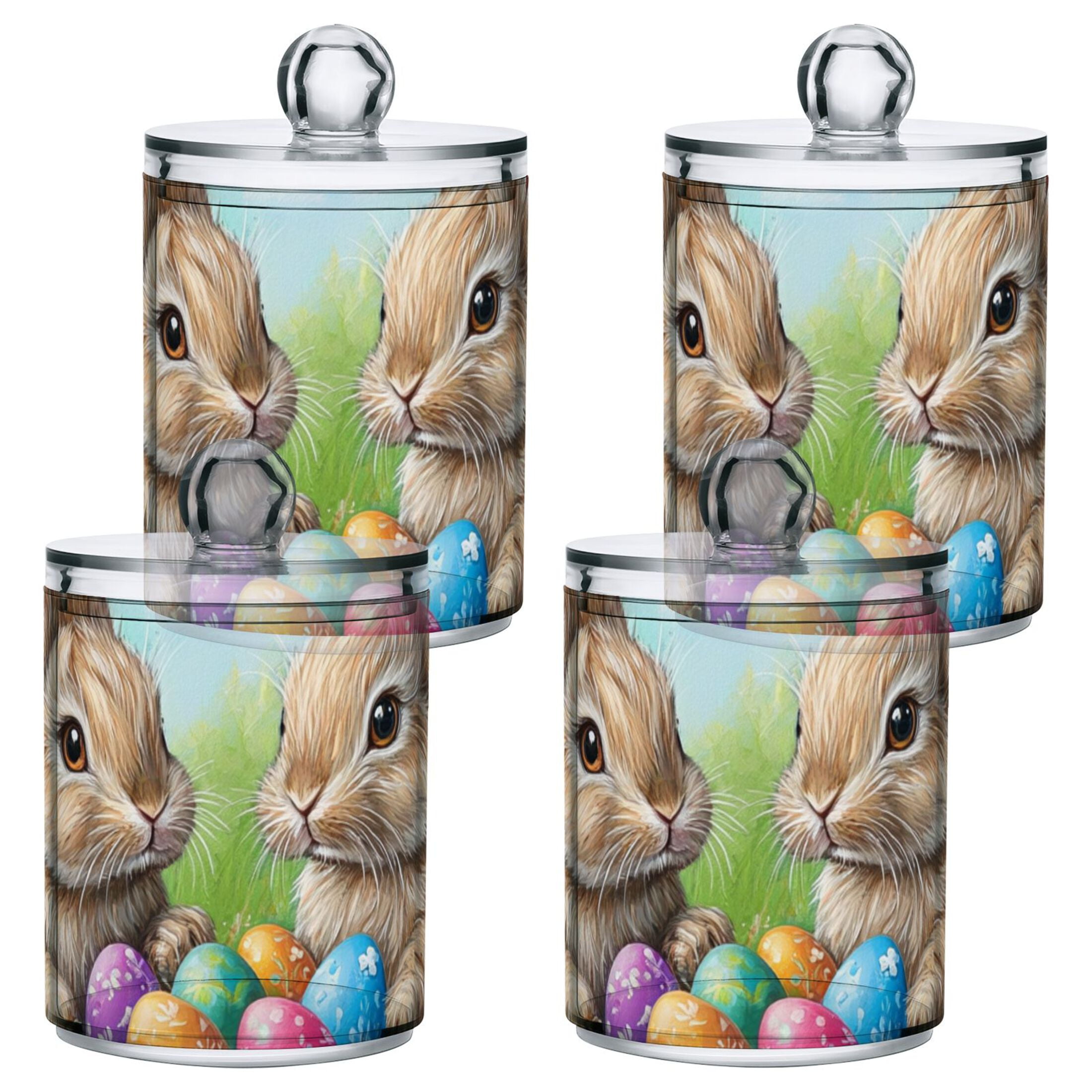 Ckdifva Easter Eggs and Rabbits Storage Jar with Lid Acrylic Organization Storage Containers Set of 4
