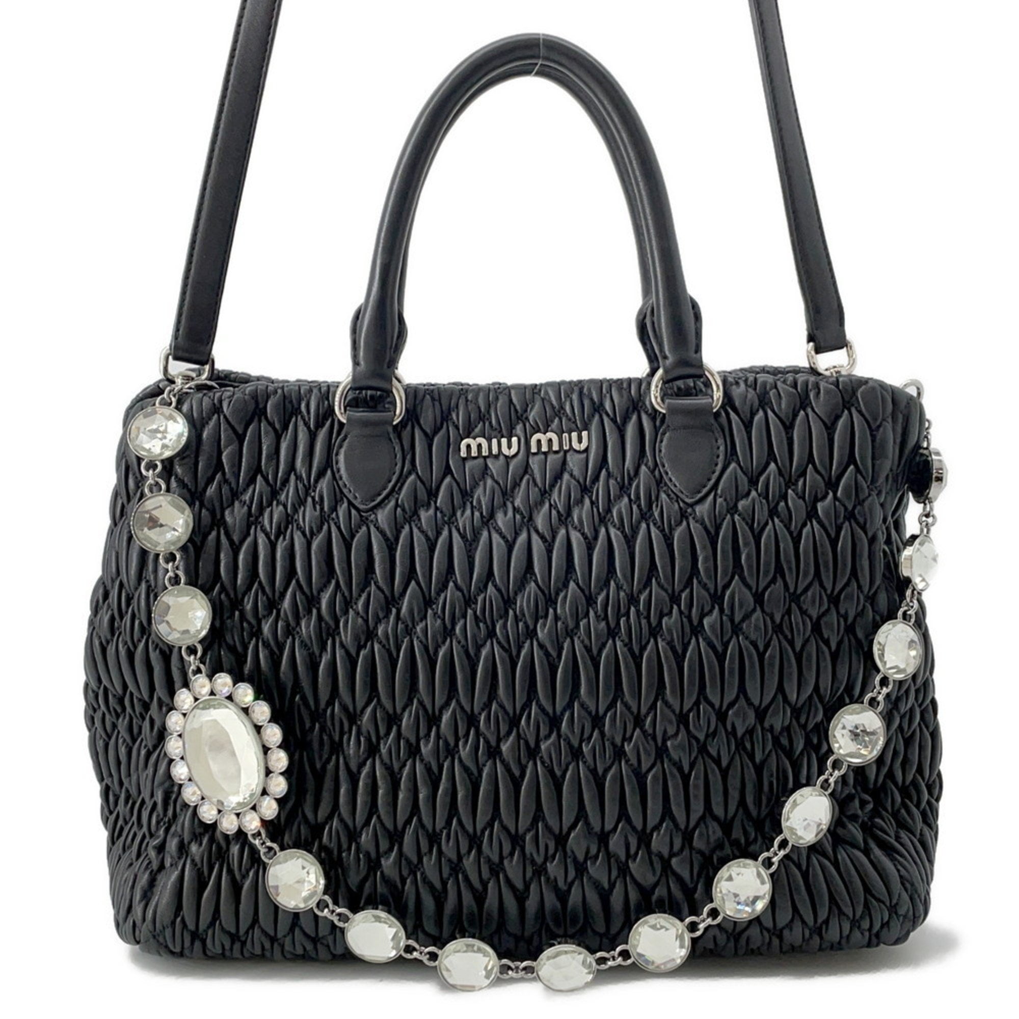 バッグ miumiu matelasse crystal bag 2way black miu miu handbag 2way shoulder bag matelassé crystal black | eBay