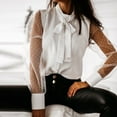thumbnail image 6 of Lace Long Sleeve Tops for Women Elegant Bowknot Button Down Shirts Ladies Casual Dressy Work Blouse, 6 of 8