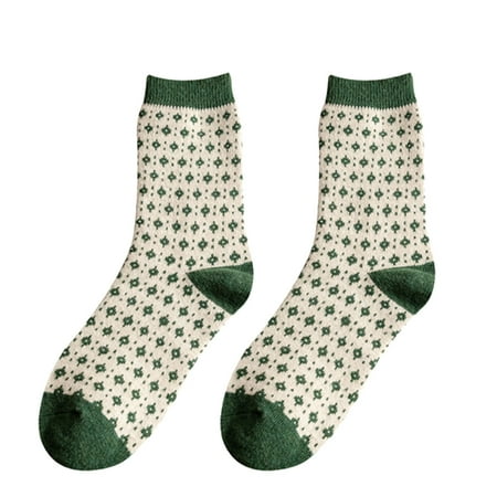 

ketyyh-chn99 Socks Fuzzy Socks for Women Fall Women Green Series Autumn And Winter Socks Mid Tube Thickened Wool Socks Diamond Plaid