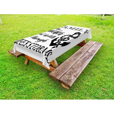 

Family Outdoor Tablecloth Family is Anchor That Holds Us Inspiration Stylized Writing Anchor with Rope Decorative Washable Fabric Picnic Table Cloth 58 X 84 Inches Black and White by Ambesonne