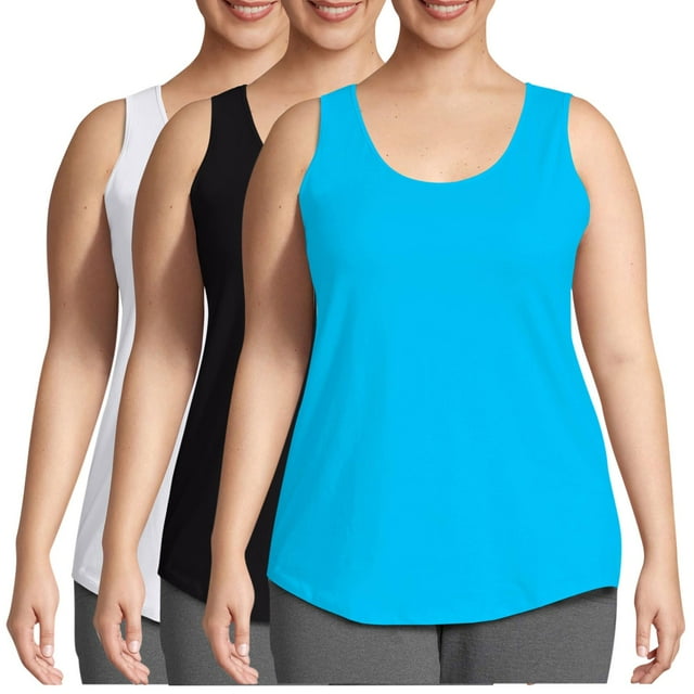 Yuyuzo 3 Pcs Débardeurs Grande Taille pour Femmes Chemises Sans Manches Décontractées Col Rond Ajustées