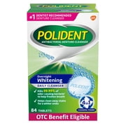 Polident Overnight Whitening Antibacterial Denture Cleanser Tablets, 84 Count