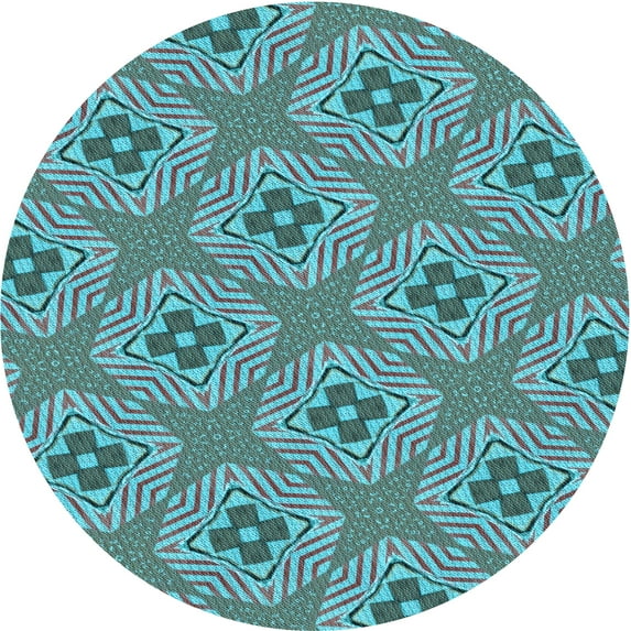 Ahgly Company Indoor Round Patterned Bright Turquoise Blue Area Rugs, 4' Round