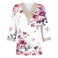 thumbnail image 4 of BangWanChi 3/4 Length Sleeve Womens Tops Plus Size Fashion Women's Summer V-Neck 3/4 Sleeve Lace Print Casual T-Shirt Blouse, 4 of 4