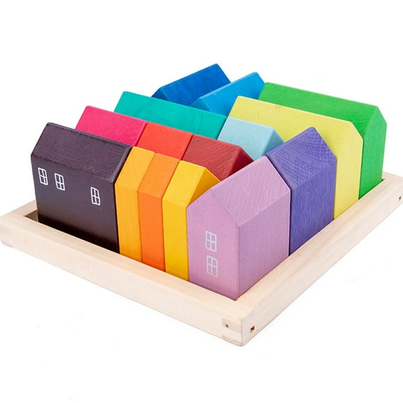 Baby Building Blocks Toys Wooden Toys For Kids Children Educational Toy Color:Rainbow house