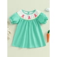 thumbnail image 2 of aturustex Toddler Girl Smocked Babydoll Dress 0 3M 6M 12M 18M 24M Infant Baby Short Sleeve A-line Dress Round Neck Party Dress Bunny Embroidery Princes Daily Summer Clothes for Holiday Party, 2 of 6