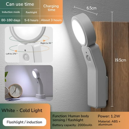 

LED Rechargeable Night Light Cordless Portable Magnetic Bedside Lamp with Touch Switch Adjustable Brightness for Bedroom Bathroom Toilet Stairs Kitchen Wardrobe(White Light)