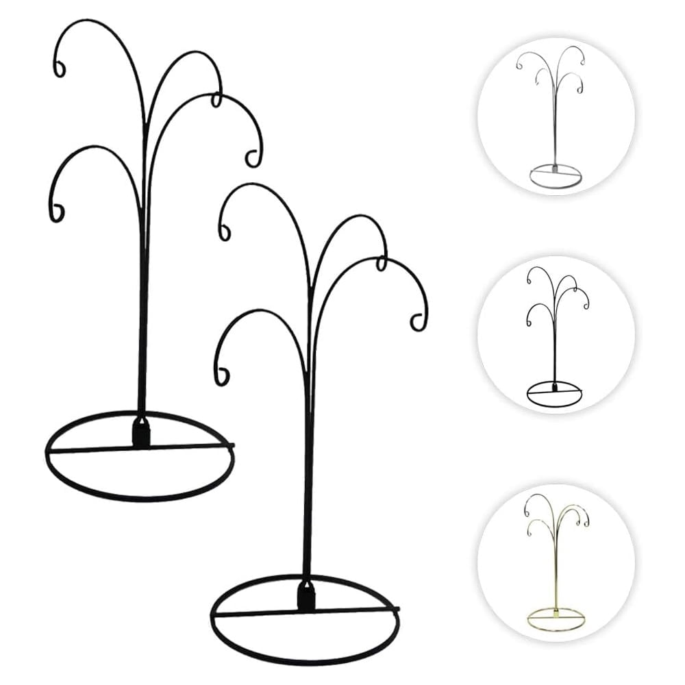 HOHIYA 2pcs Ornament Display Stand Holder Christmas Iron Hanger Hook 4 Arms 12inch Black