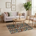 thumbnail image 3 of ODIKA 4'x6' Blue Geometric Design Washable Area Rug Retro Inspired Arches and Circles Pattern Stain Resistant, Low Pile, Easy Care for Dorm Room, Small Living, 3 of 7