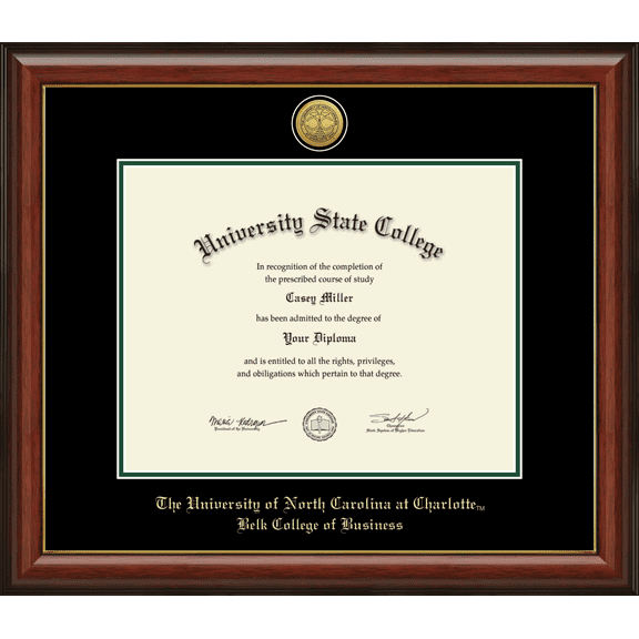 The University of North Carolina at Charlotte Belk College of Business Diploma Frame, Document Size 14" x 11"