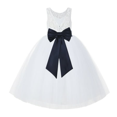 

White Lace Back Tutu Tulle Flower Girl Dress Communion Baptism 212noFT
