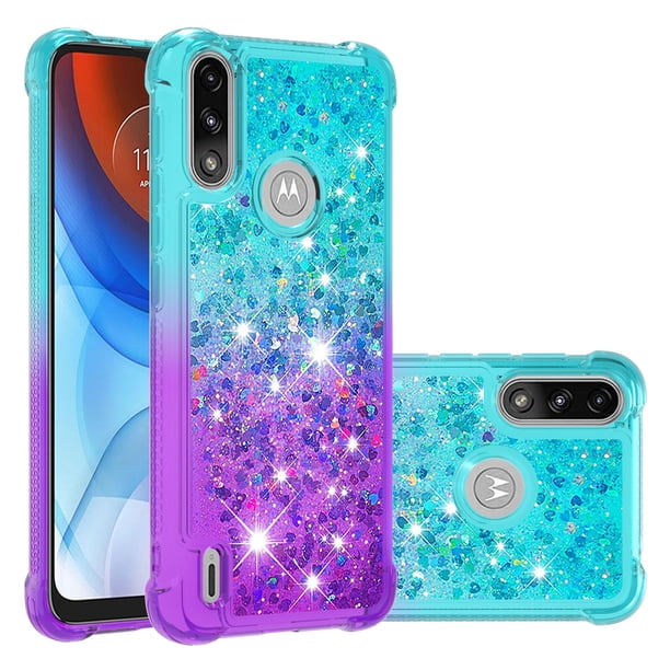 Funda para Motorola MOTO E7 Power Transparente con Brillos Carcasa Protectora Antigolpes con Glitter Brillante