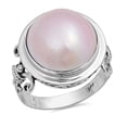 thumbnail image 4 of CHOOSE YOUR COLOR Pink Simulated Pearl Fleur De Lis Ring .925 Sterling Silver Band Jewelry Female Size 9, 4 of 4