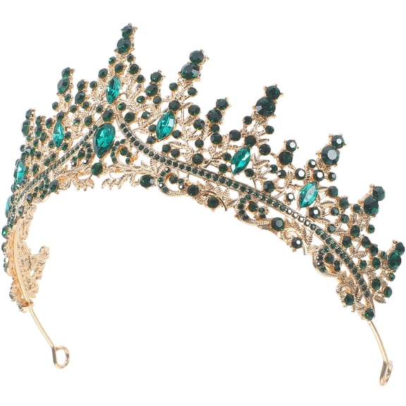 Alasum Green Baroque Crown Rhinestone Bridal Headwear Elegant Wedding Accessory