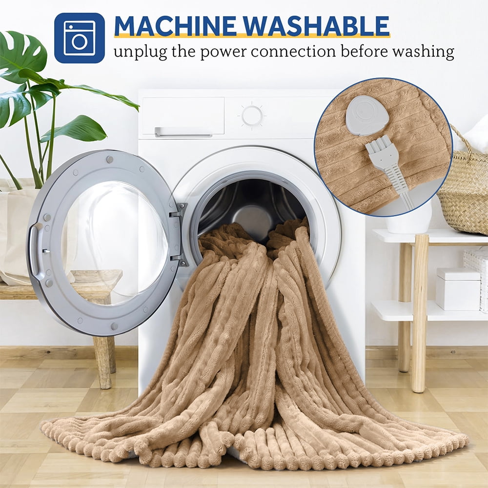 Heated Electric Throw Blanket, 50"x60", 6 Heat Levels, Auto-Off Timer, Machine Washable, Brown