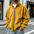 thumbnail image 3 of GUZOM Mens Stand Collar Fleece Jacket,Full Zip Loose Fit with Zipper Pockets,Yellow,Size S, 3 of 6