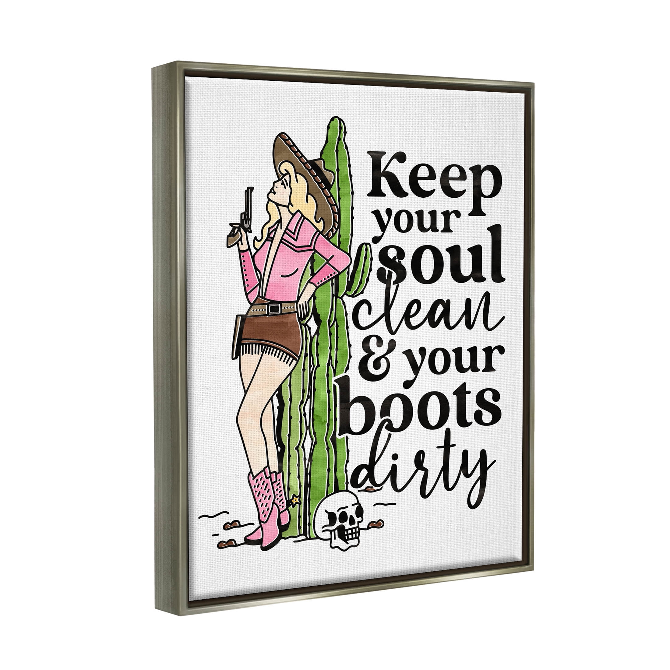 Keep Soul Clean & Boots Dirty Phrase Novelty Graphic Art Luster Gray Framed Art Print Wall Art