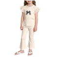 thumbnail image 5 of Spazoro Toddler Girls 2PC Outfit Set, Bow Knot Casual Ruffle Sleeve Shirt & Pants Summer Clothes Set for Baby Beige Size 4-5, 5 of 5