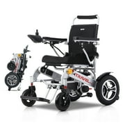 Intelligent Lightweight Foldable Electric Wheelchairs, Compact Power Wheelchair, Portable Folding Carry Wheelchair-Silver
