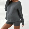 thumbnail image 2 of Taqqpue Women's Maternity 2 Piece Outfits Set Tops & Shorts Pregnancy Clothes One Shouder Long Sleeve Casual comfy Loose Tee Shirt and Shorts Sets, 2 of 5