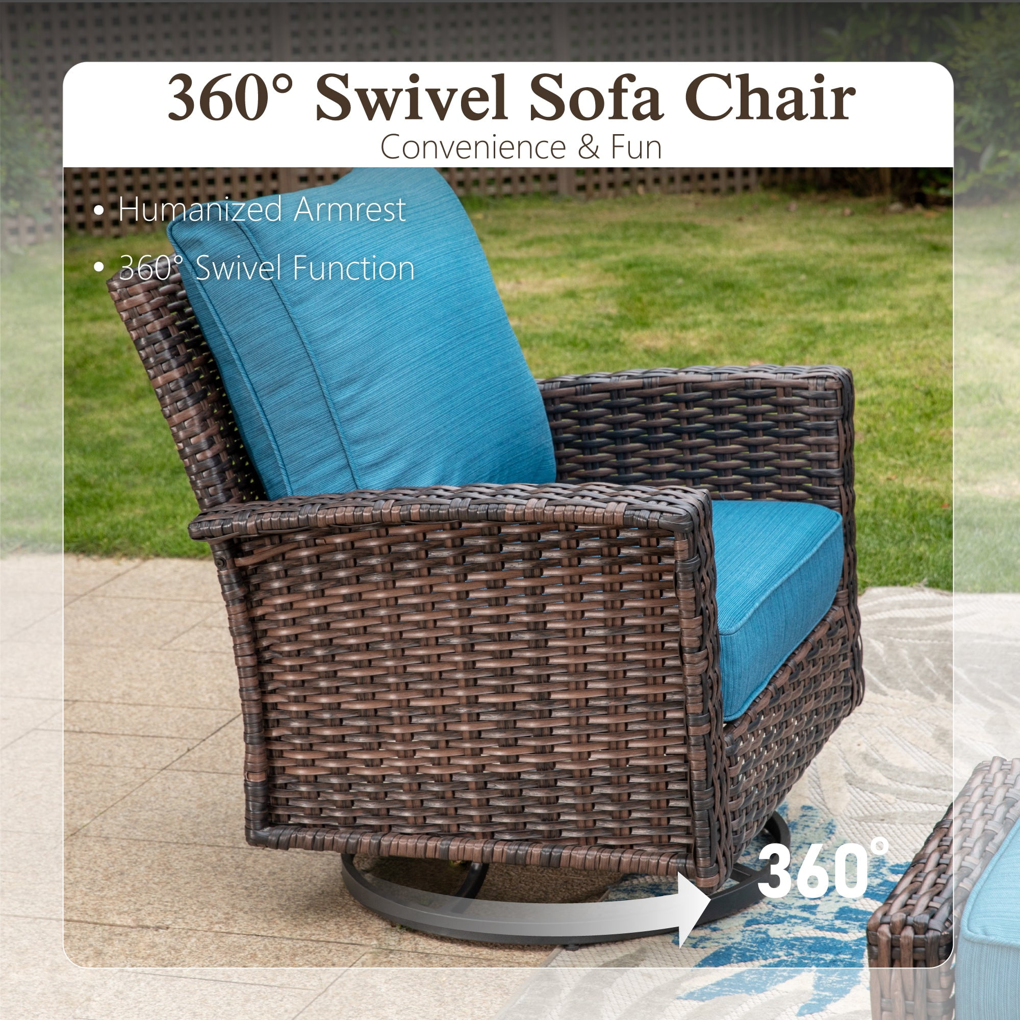 Sophia & William 4 Pieces Patio Furniture Set with Swivel Chairs 5-Seat Wicker Outdoor Conversation Set with 5.5" Thickened Cushions