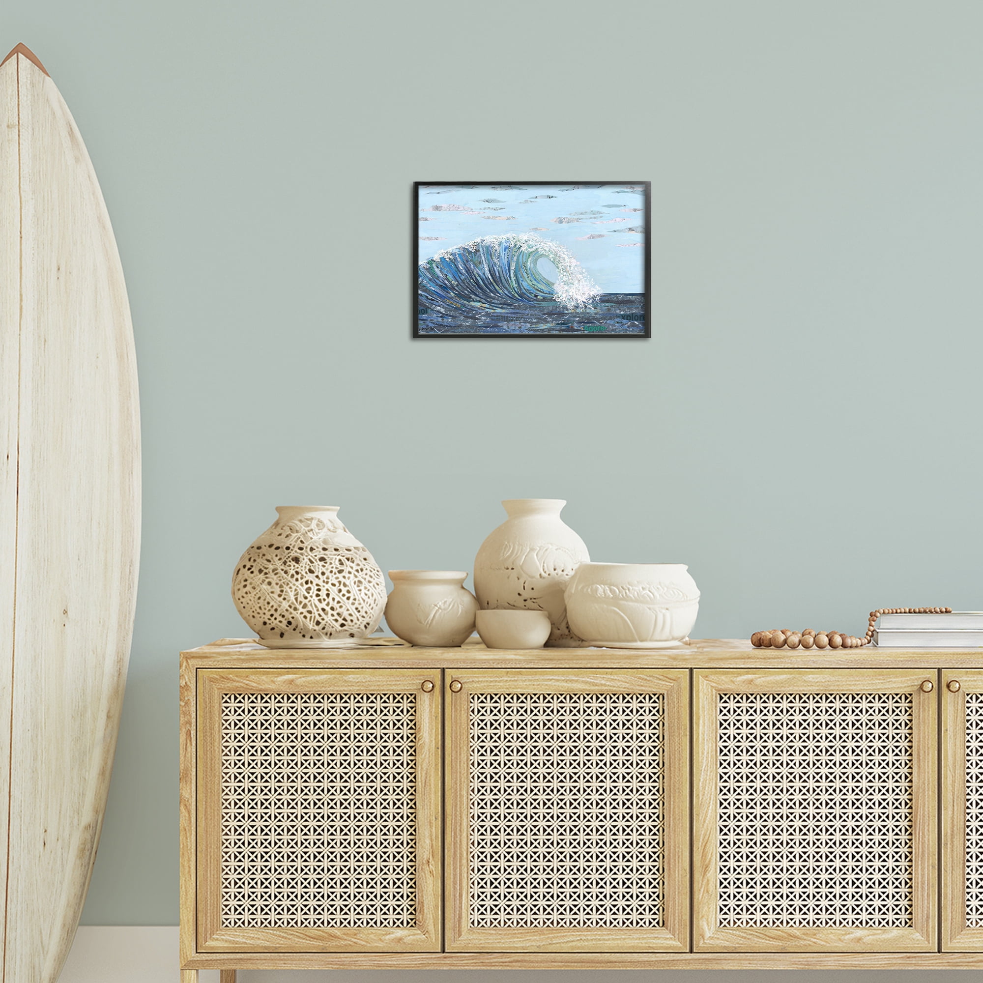 Stupell Industries Big Kahuna Wave Landscape Painting Black Framed Art Print Wall Art, 18 x 12