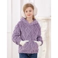 thumbnail image 4 of Lollipie Girls Fuzzy Fleece Hoodies Sweater Cable Knit Warm Sherpa Pullover Sweatshirt with Pockets 6-13 Years, 4 of 7