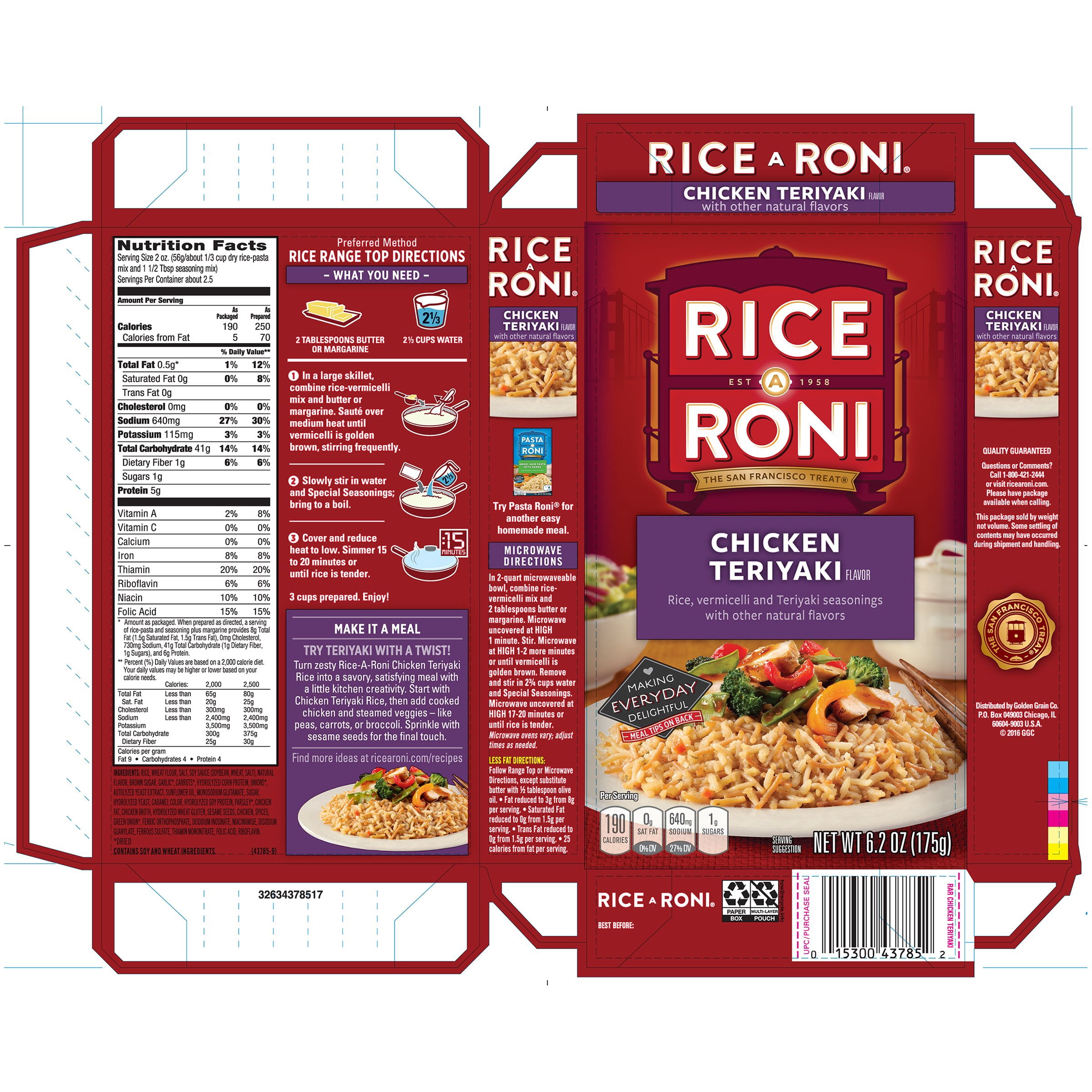 Rice-A-Roni Rice & Vermicelli Mix, Chicken Teriyaki, 6.2 oz Box