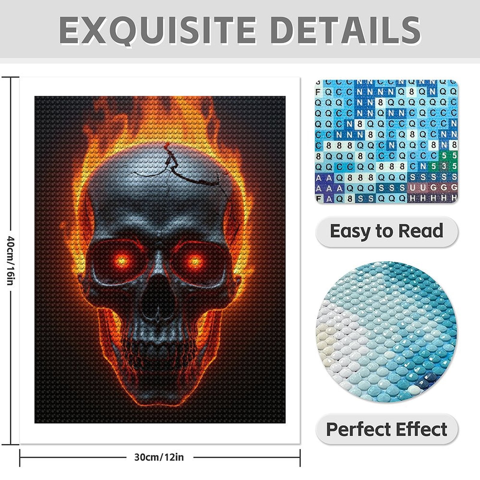 Diamond Art Kit for Adults, Fiery Skull with Glowing Eyes Diamond Painting for Adults Beginners, DIY Diamond Art Painting Kits, 5D Diamond Painting Crafts for Home Decor 12x16 Frameless