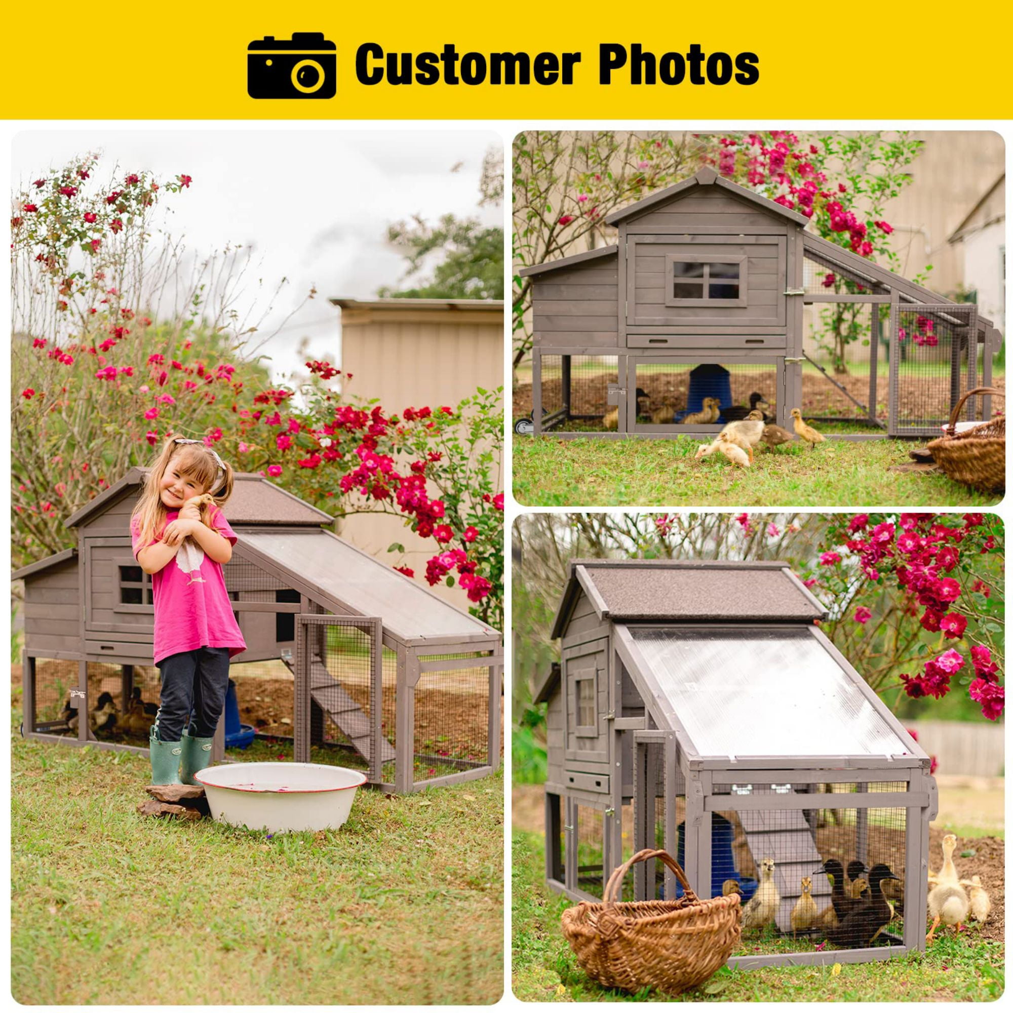 Aivituvin Mobile Chicken Coop with Wheels for 2-4 Chickens, Weatherproof Chicken House Poultry Cage with Nesting Box, Leakproof Pull-Out Tray for Outdoor Backyard, Gray