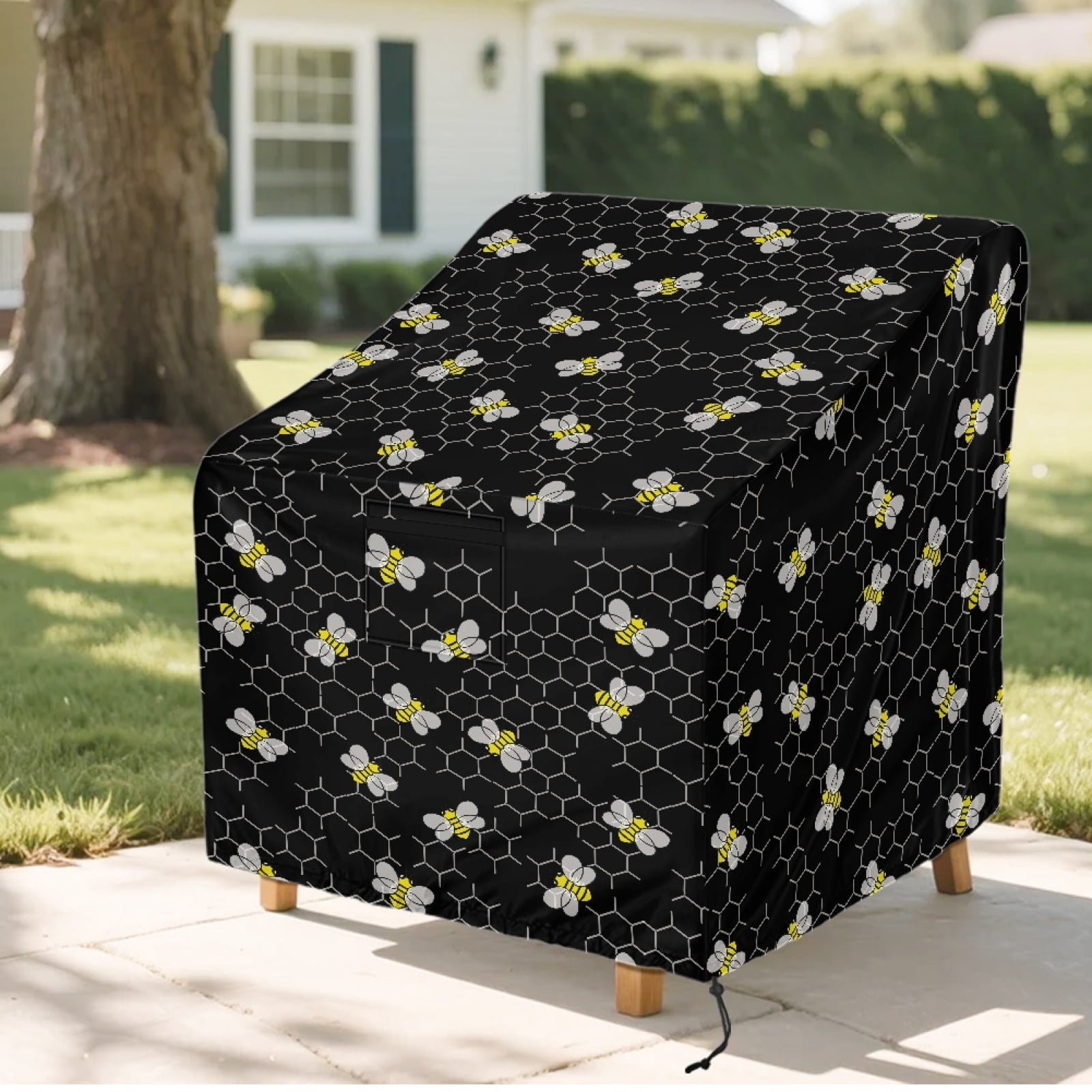 Renewold Outdoor Chair Covers Waterproof Couch Cover Dust Proof Heavy Duty Patio Adirondack Chair Protector with Air Vent Fits up to 29"W x 33"D x 36"H, Bee Honeycomb Black