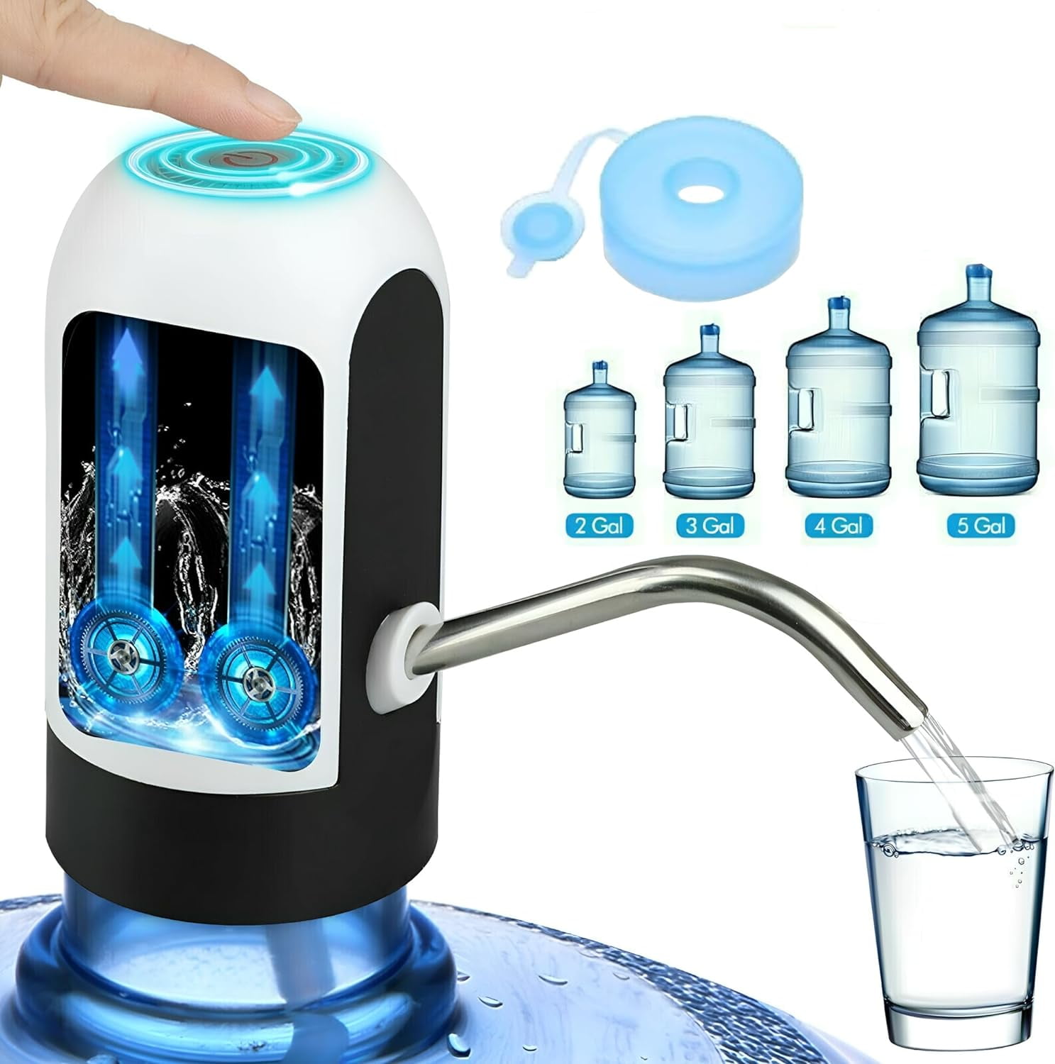 Water Bottle Dispenser 5 Gallon Water Bottle Pump USB Charging Automatic Drinking Water Pump Portable Electric Water Dispenser Water Bottle Switch for Universal 5 Gallon Bottle - White/ Black