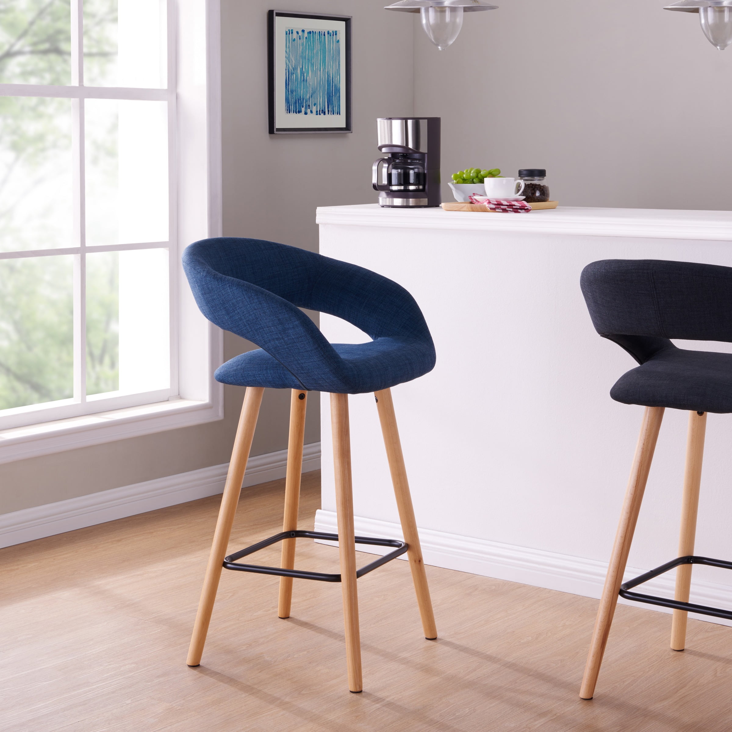 Better Homes & Gardens Modern Curved Open Back Counter Stool, Navy