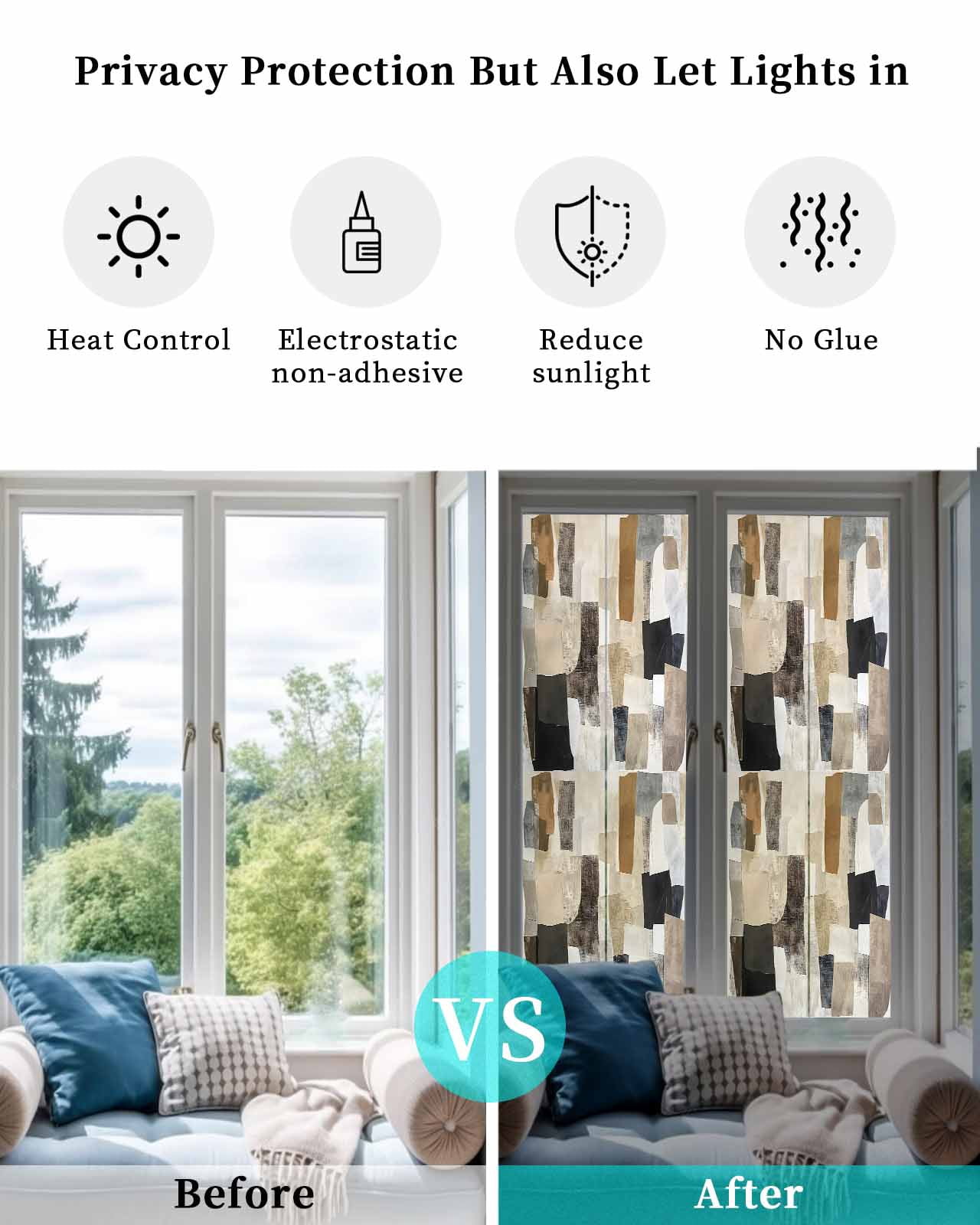 Window Privacy Film Modern Black Brown Stained Glass Window Film Decorative Sun Block Window Cover Abstract Oil Painting Art Window Clings Static Adhesive Sticker for Bathroom 23.6"x78.7"