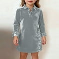 thumbnail image 4 of Cethrio Girls Velvet Dresses, Lapel Collar Long Sleeve Party Casual Midi Dresses Gray Size 9-10 T, 4 of 5