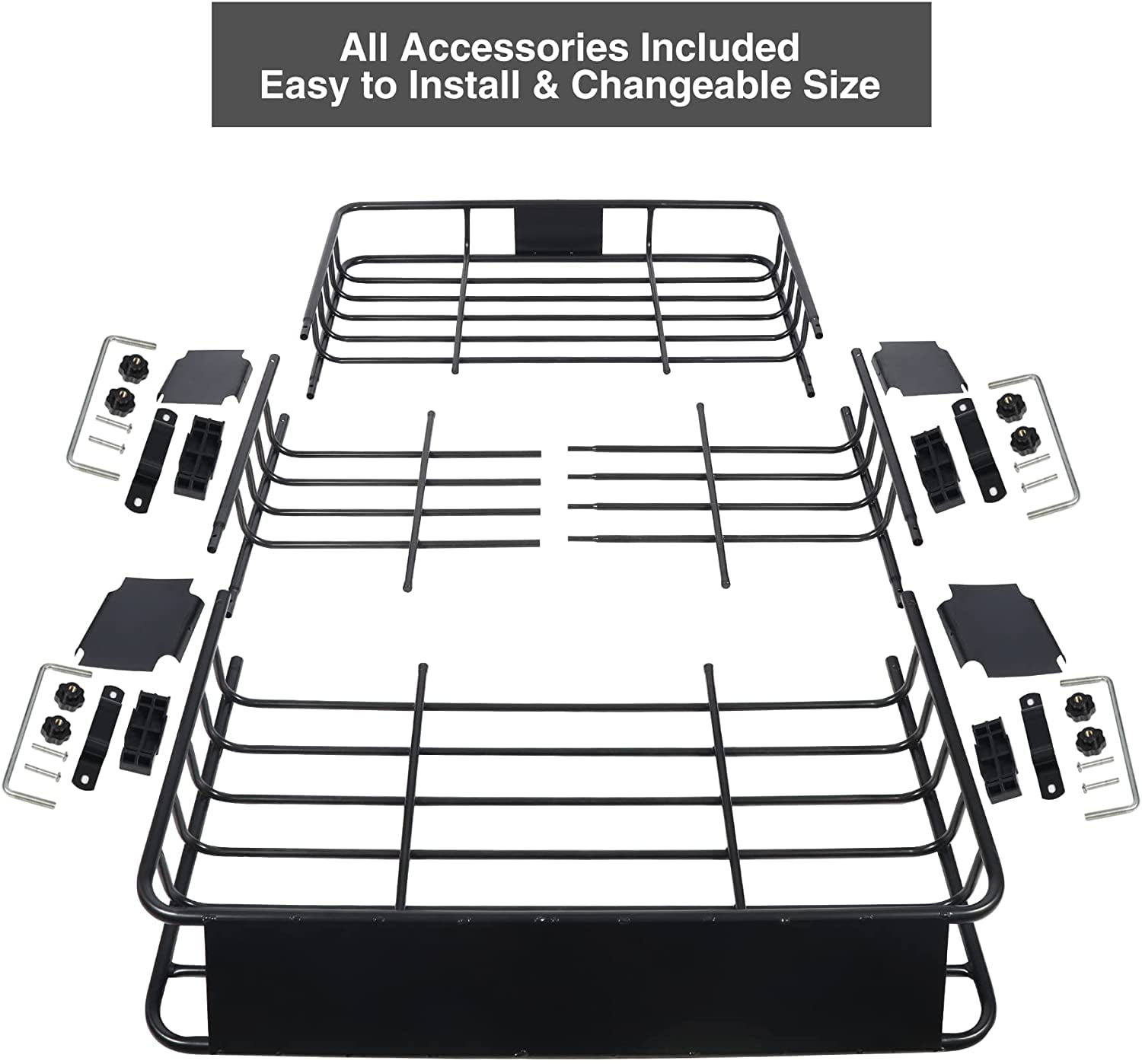 REDCAMP 64 x 39 x 6 Extendable Rooftop Rack Basket, 331LBS Roof Rack  Cargo Carrier for SUV, Truck, Cars, Black 