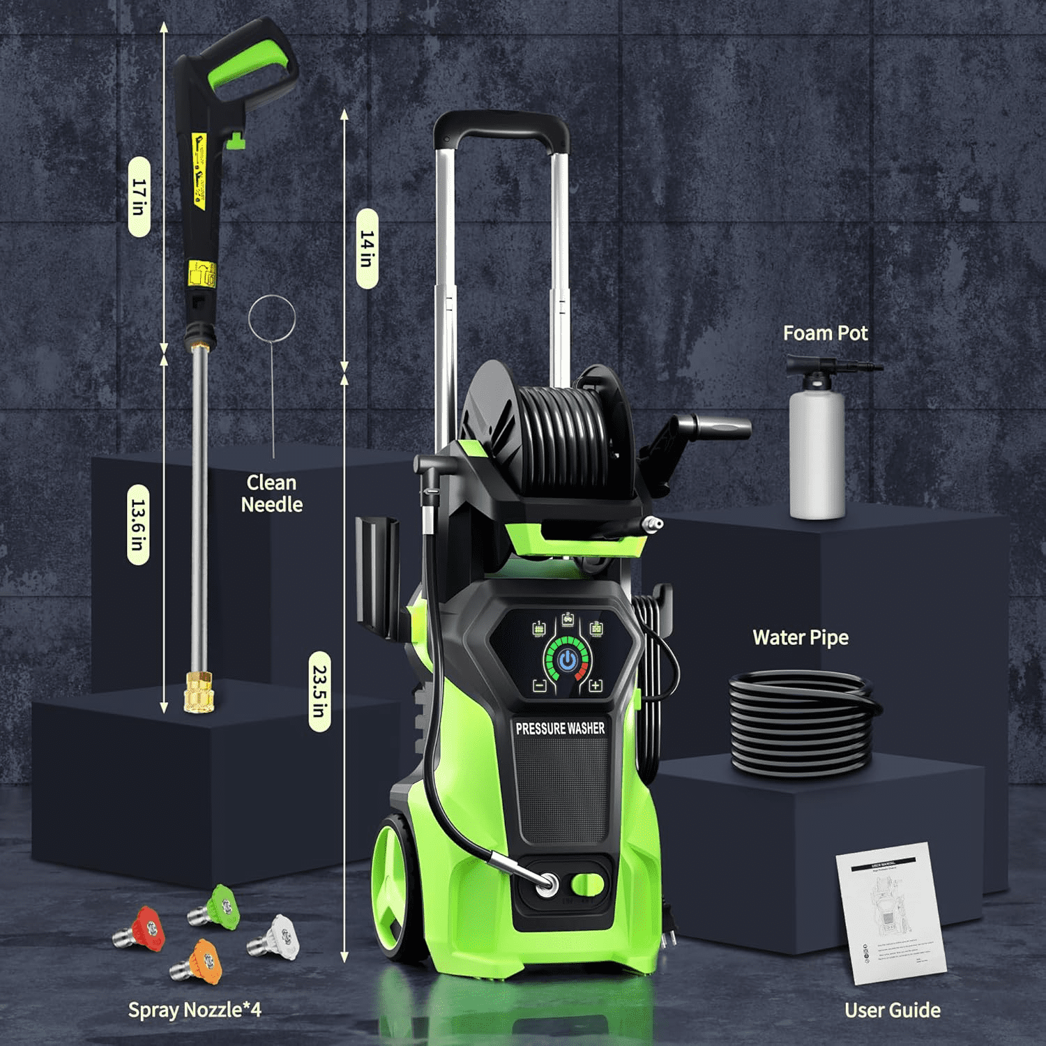 Fenbeli Electric Pressure Washer 5000 PSI Max 3.2 GPM, Adjustable Pressure Control Panel, 4 Quick-Connect Nozzles & Foam Cannon Power Washer for Car Driveway Patio Home Cleaning