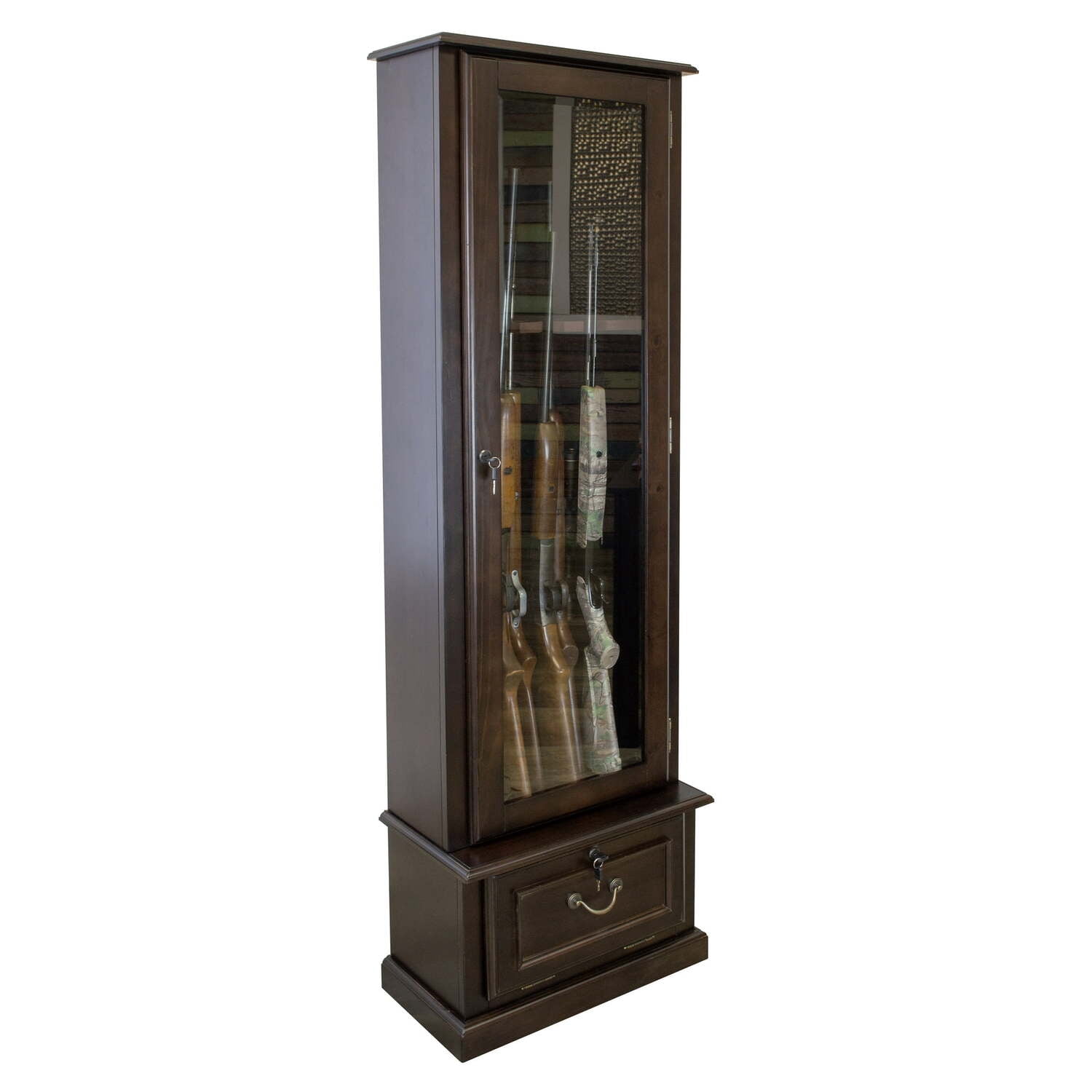 HomeStock Vintage Vogue Floor Mount Gun Cabinet with Locking Tempered Glass Door and Ammo Storage, Locking Drop Down Door, Safe Gun Cabinet-Color:Espresso Brown,Size:8 Gun