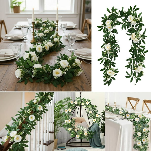 Guirnaldas vegetales artificiales | Hojas realistas de eucalipto y sauce | Decoración de mesa para el hogar | Ideal para bodas y embellecimiento de salas de estar